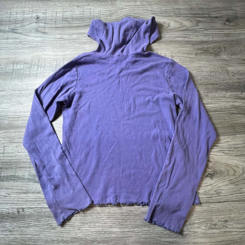 Old Navy Hooded Tee Girls 16 Purple Lettuce Edge Long Sleeve Ribbed Cotton Top